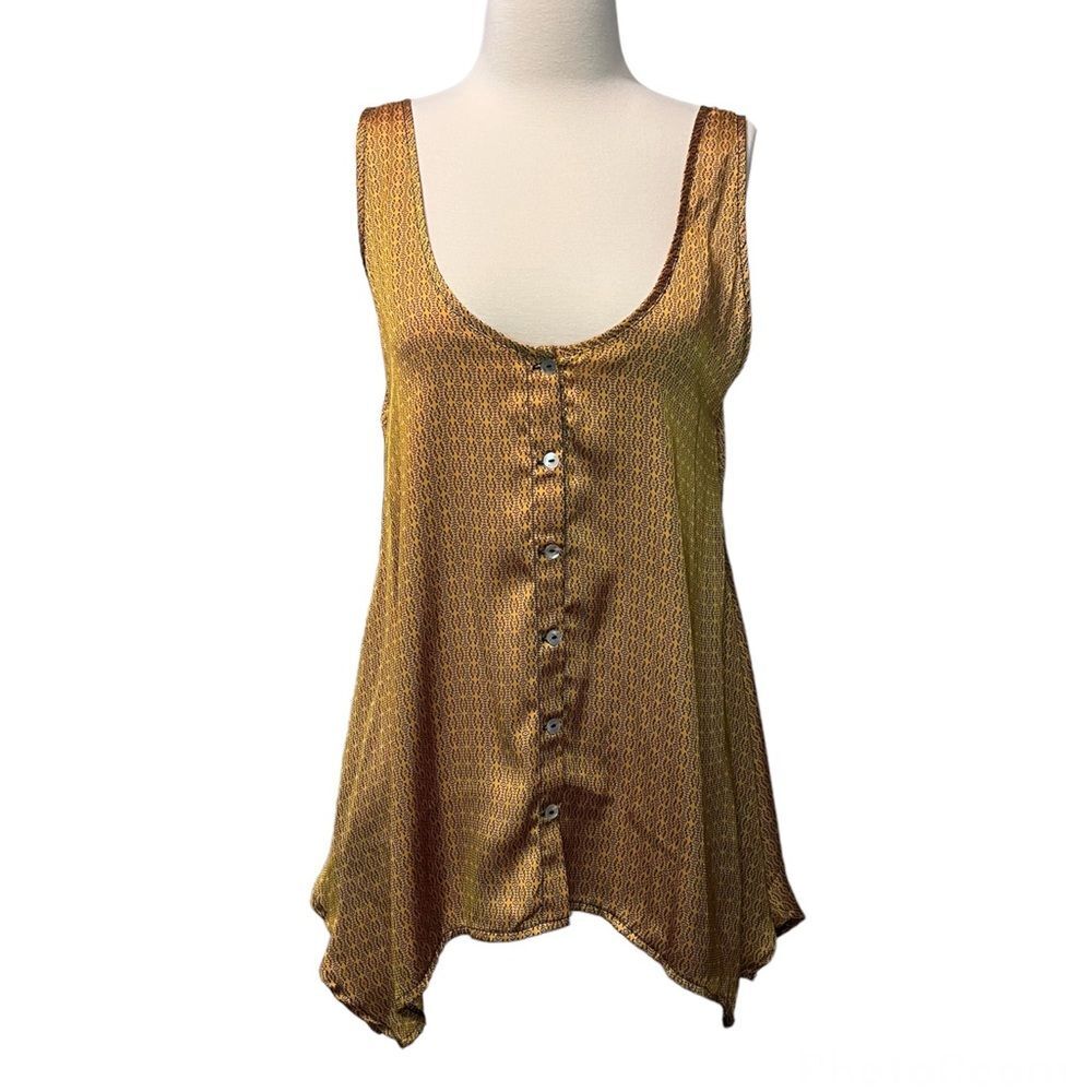 OndadeMar Women's Geo Print Button Decor Flare Tank Size Large Retro